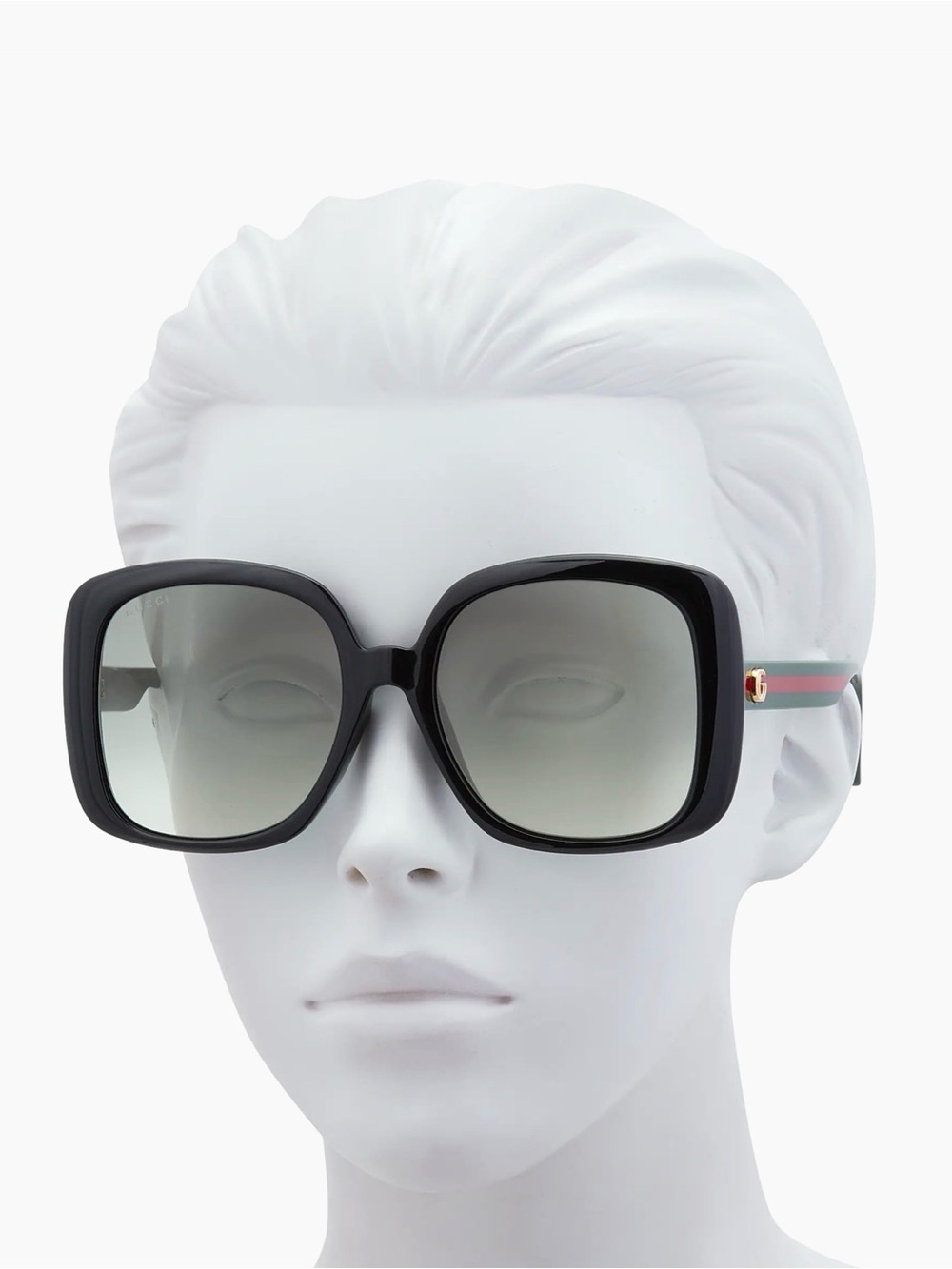 Gucci Black Oversized Square Sunglasses with Green-Red Temple Stripe